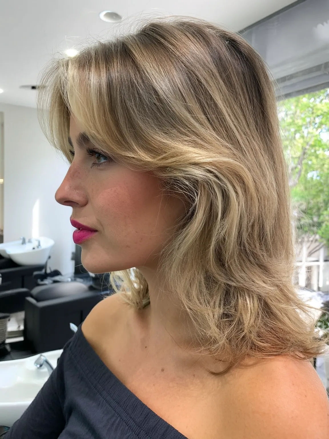 Shoulder-Length Layered Shag with Ash Blonde Highlights